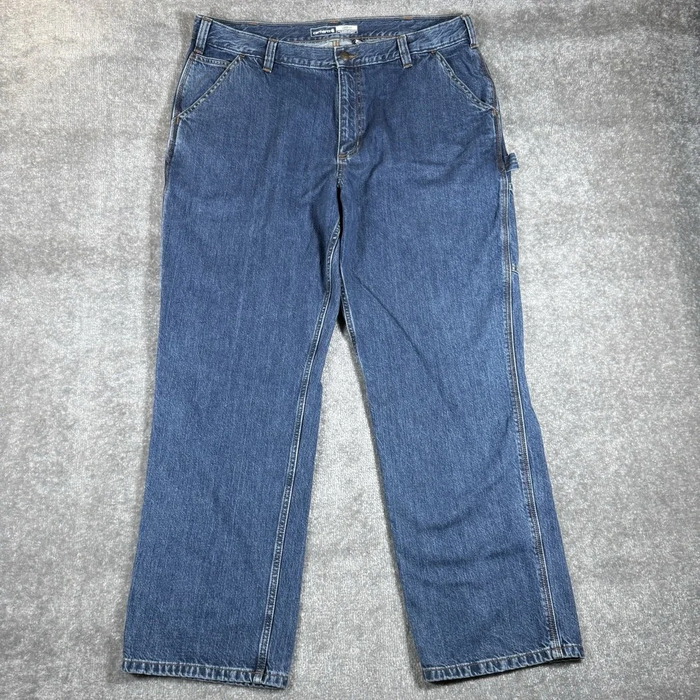 Carhartt Jeans Men's 40x32 Blue Denim Carpenter Loose Fit‎ Utility Workwear